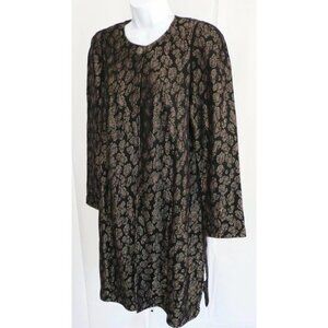 Authentic St. John Black Gold Brown Knit Brocade Long Blazer Jacket Sz 10